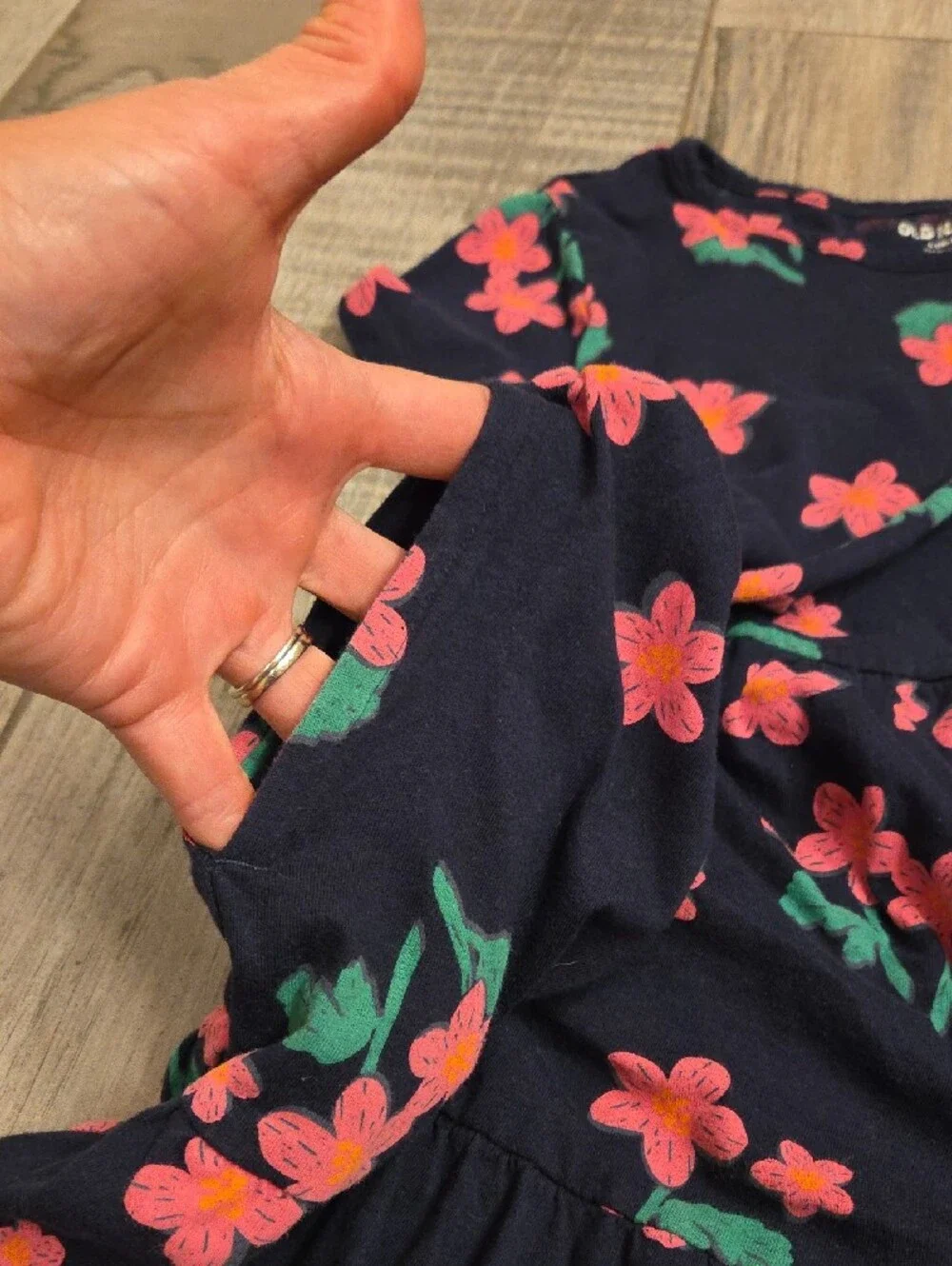 Old Navy Navy Floral Short-Sleeve Dress - Pink & Green Flowers